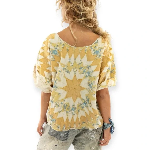 Magnolia Pearl 1070 Matilda Marisol Top yellow cream quilted sunburst osfm - Picture 5 of 11
